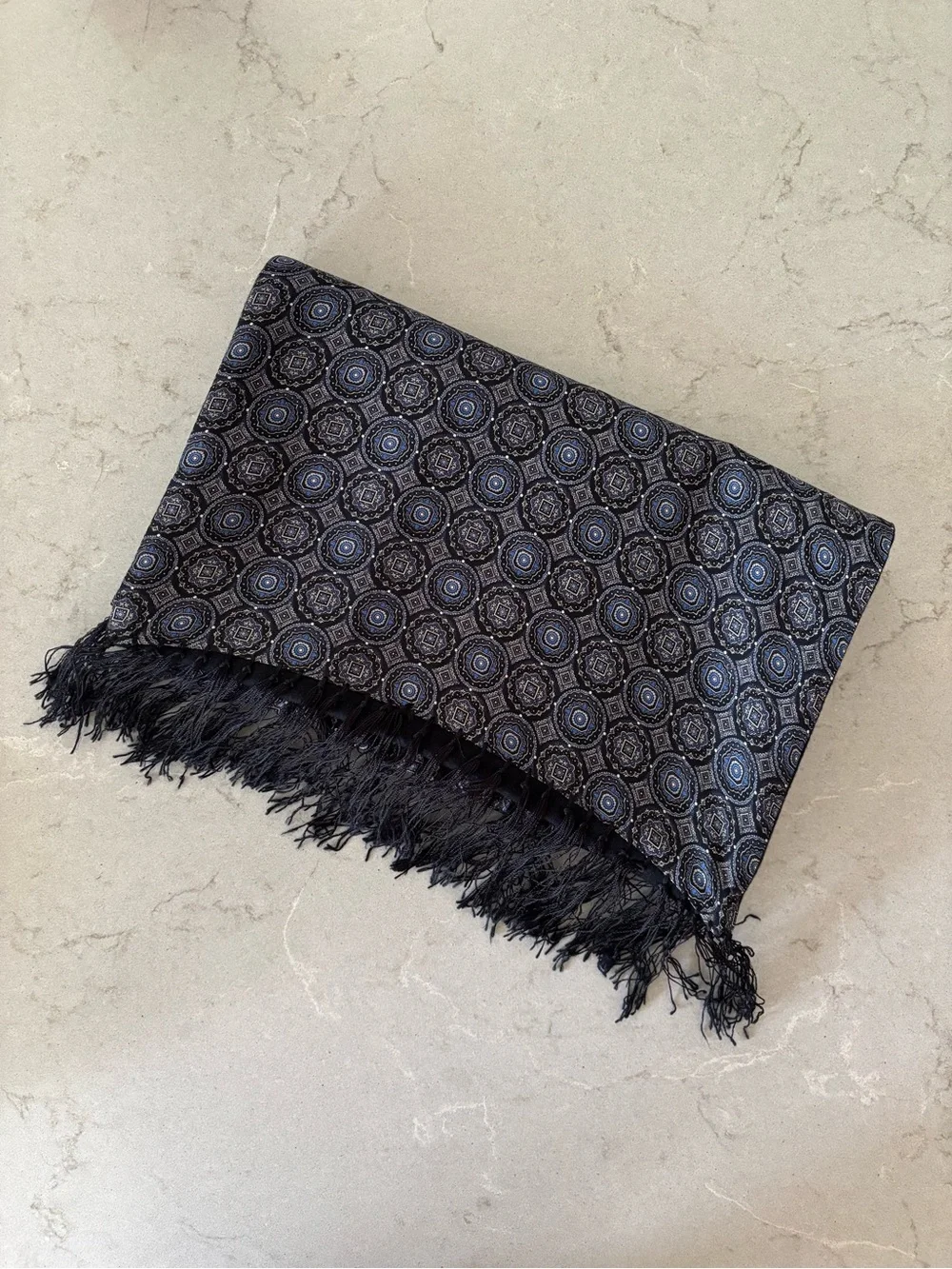 Jos. A. Bank Black and Blue Patterned Fringe Scarf